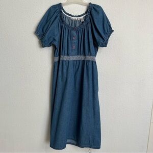 Denim 24/7 Blue Jean Maxi Dress Ruffled Collar Puffy Ruffled Short Sleeves  20W